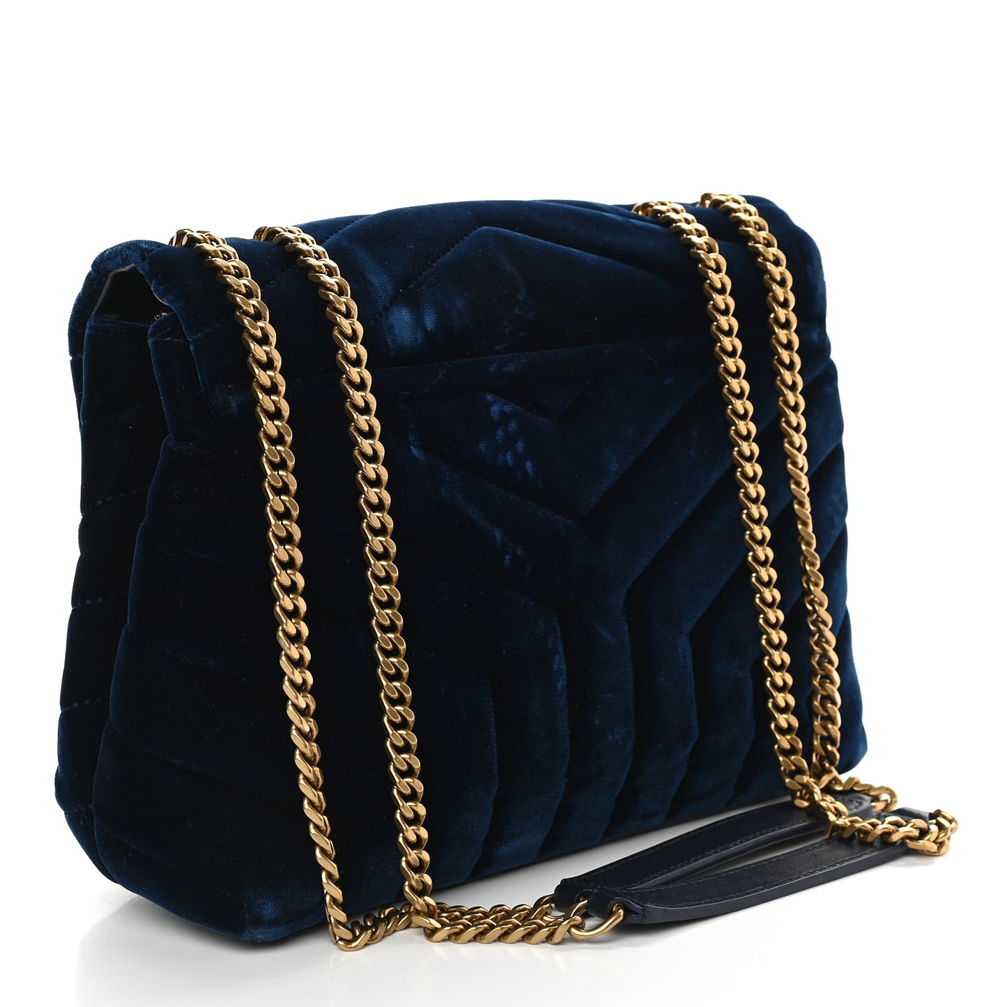 Velvet Y Quilted Monogram Small Loulou Chain Satchel Medium Blue