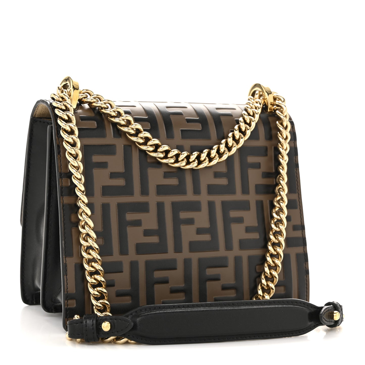 Vitello Liberty Bi-Color FF 1974 Embossed Small Kan U Shoulder Bag Maya Black