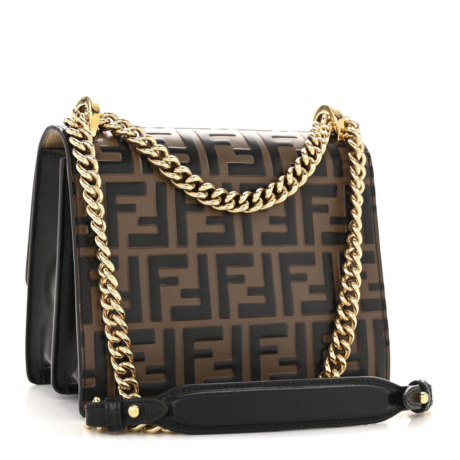 Fendi Vitello Liberty Bi-Color FF 1974 Embossed Small Kan U Shoulder Bag Maya Black 3 of 13
