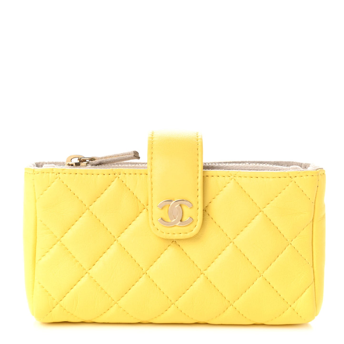 Calfskin Quilted Zipped Pocket Wallet Yellow