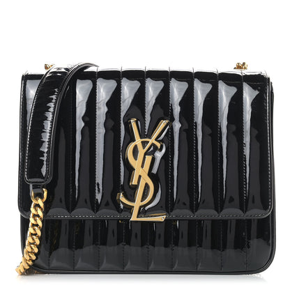Saint Laurent Patent Matelasse Monogram Large Vicky Chain Bag Black 1 of 15