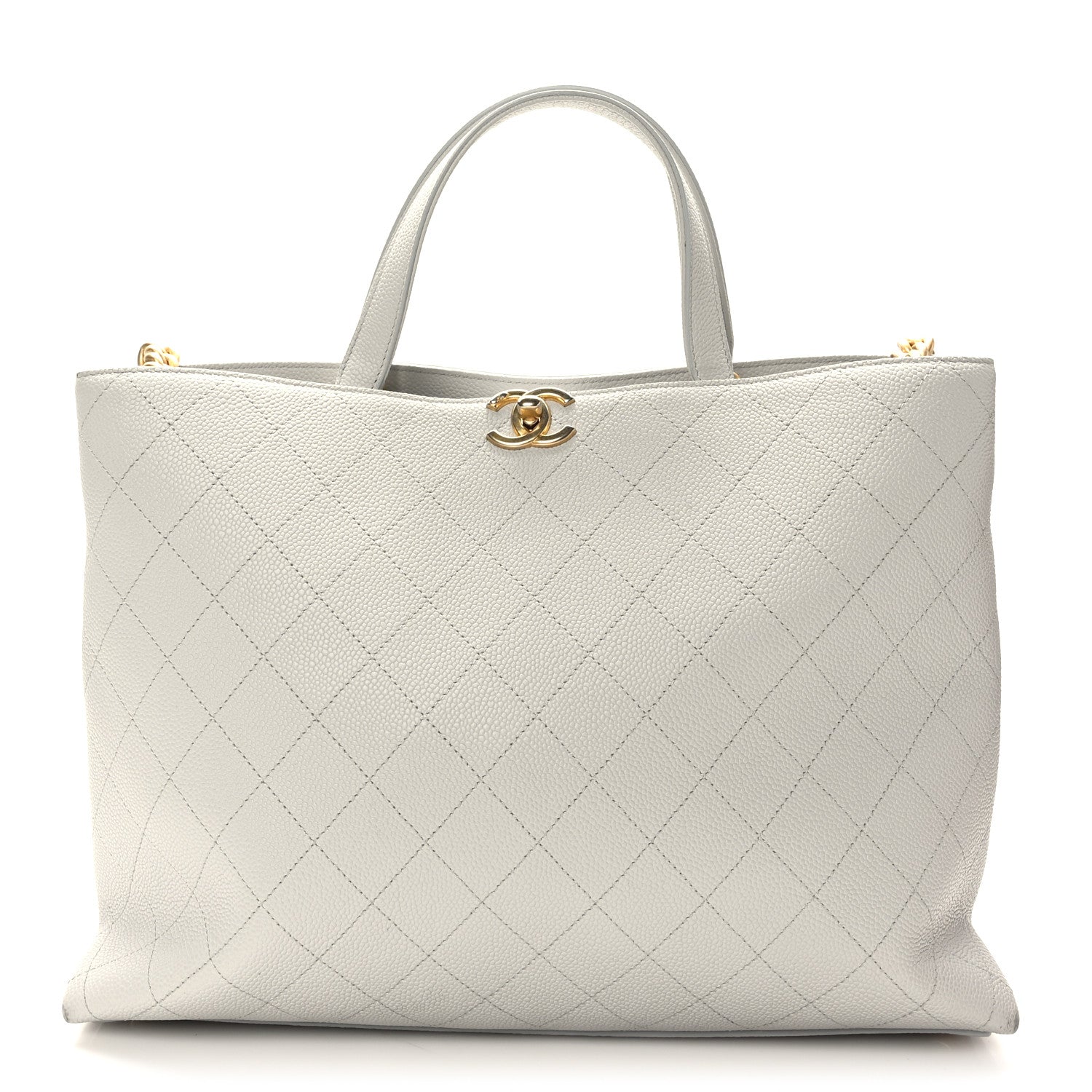 Chanel Grained Calfskin Stitched Large Shopping Tote Bag Light Grey 1 of 9