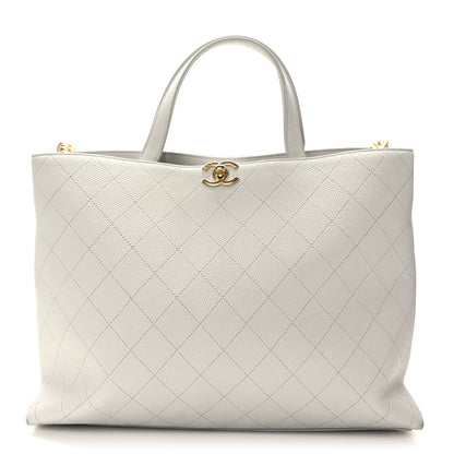 Chanel Grained Calfskin Stitched Large Shopping Tote Bag Light Grey 1 of 9