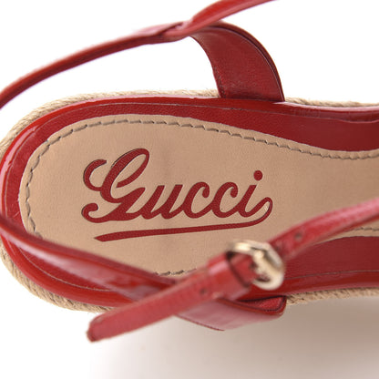 Gucci Patent Microguccissima Penelope Espadrille Wedge Sandals 38.5 Red 6 of 8
