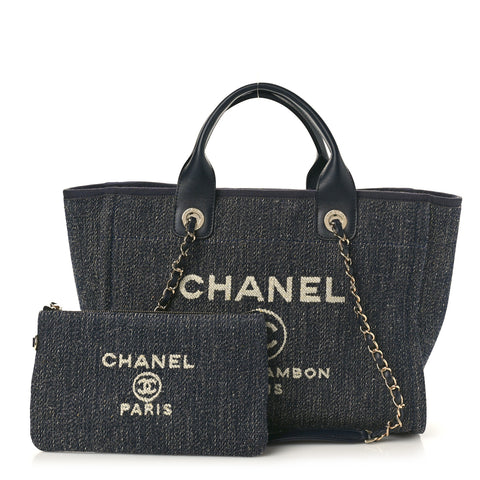 Denim Small Deauville Tote Dark Blue White