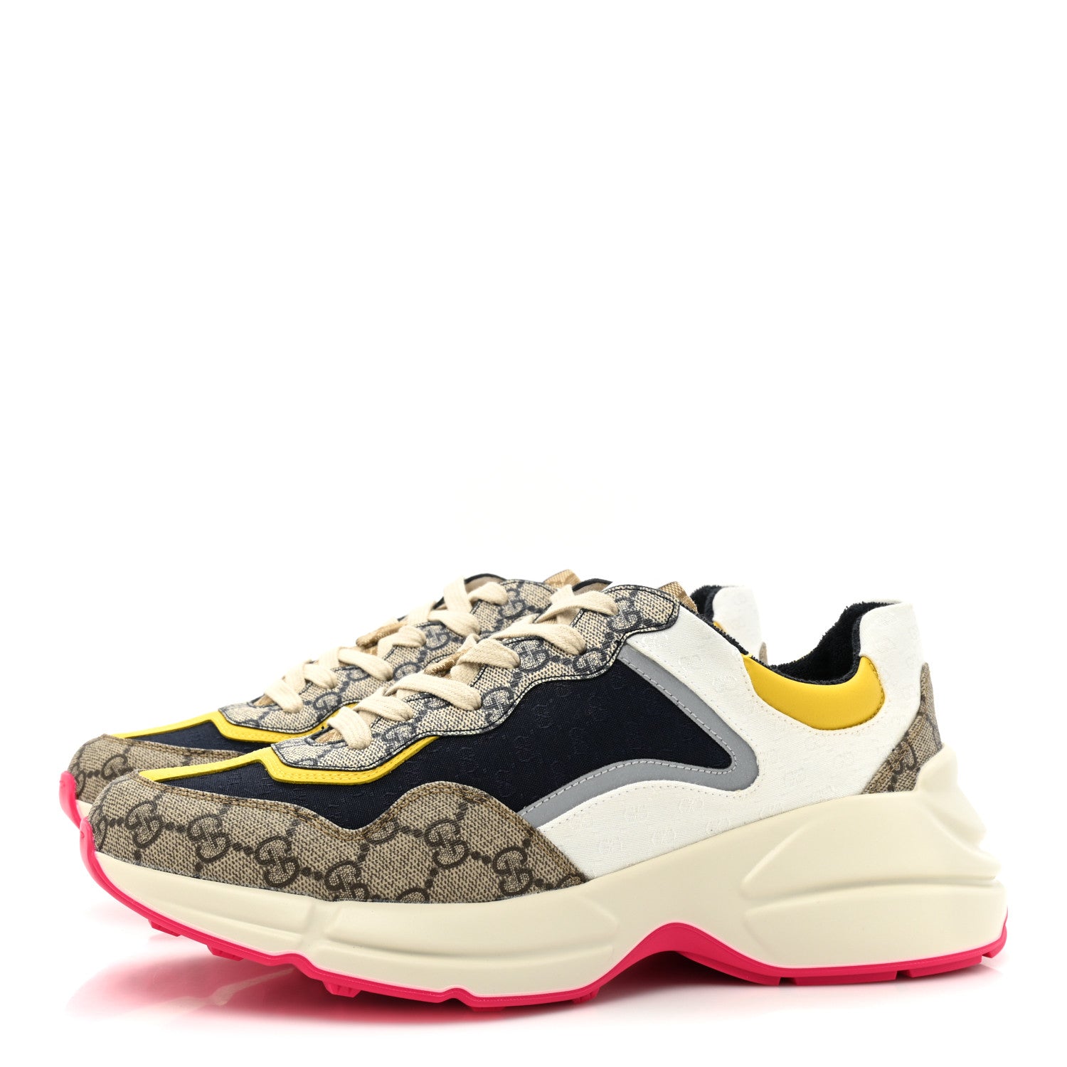 Gucci GG Supreme Monogram Mix Monogram Mens Rhyton Sneakers 9.5 London Blue Beige Sun Yellow 3 of 8