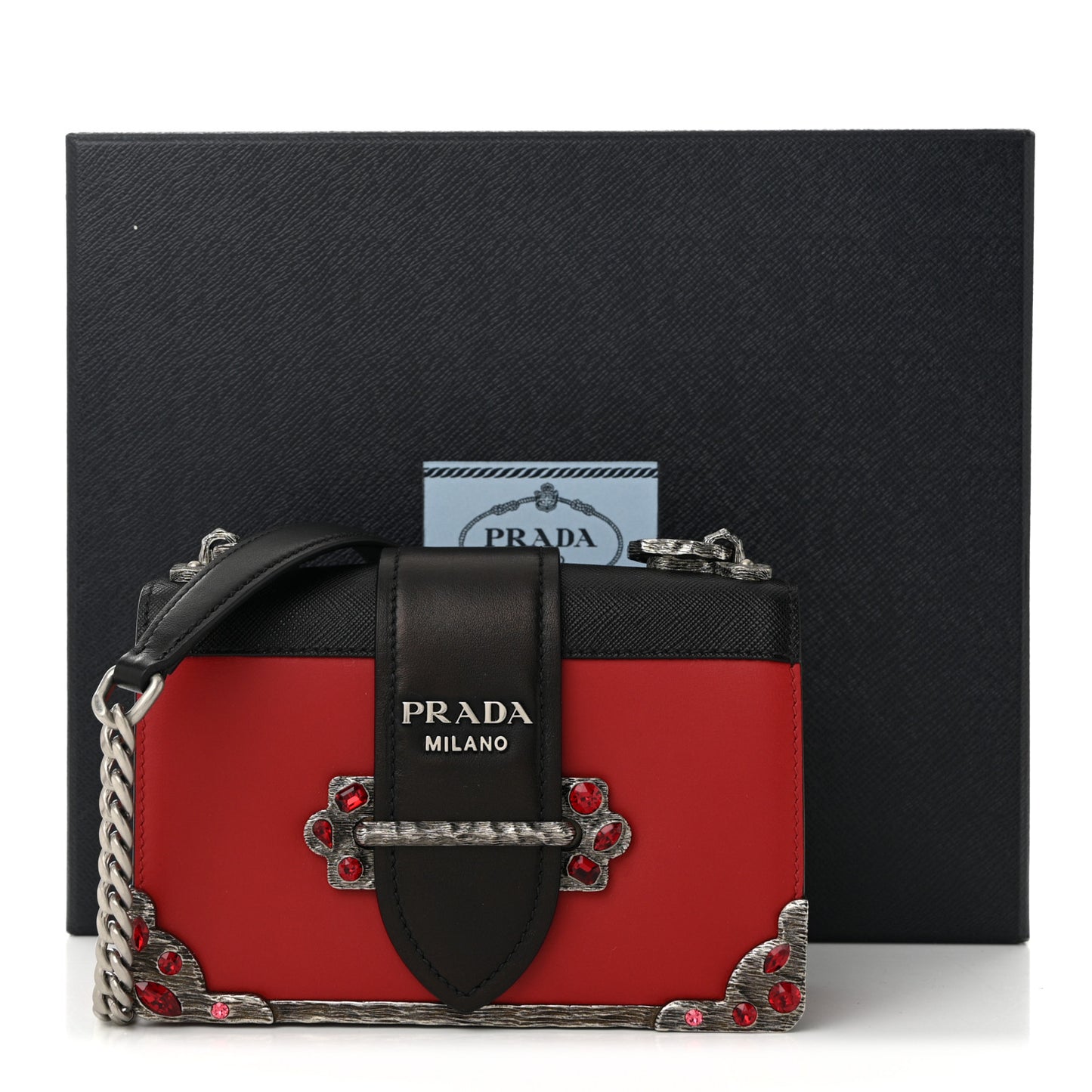 City Calfskin Saffiano Crystal Cahier Bag Fuoco Black