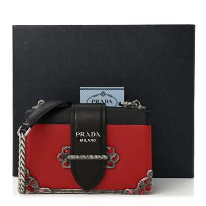 Prada City Calfskin Saffiano Crystal Cahier Bag Fuoco Black 10 of 10