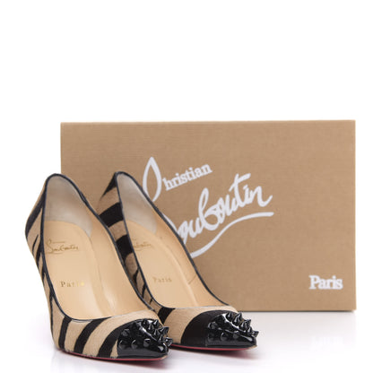 Christian Louboutin Calf Hair Patent Zebra Print Geo 85 Pumps 36.5 Dune Black 9 of 9