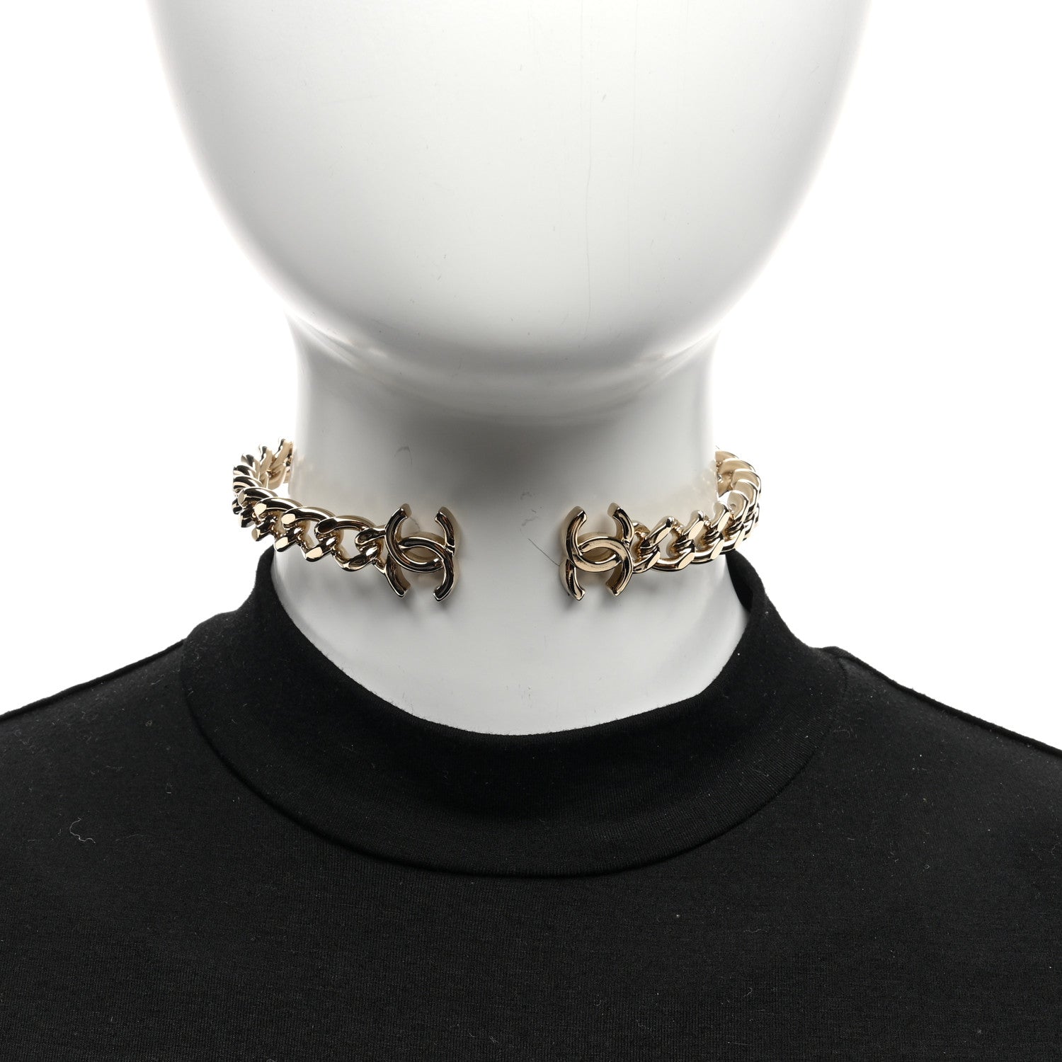 Chanel Metal CC Chain Link Choker Necklace M Gold 2 of 5