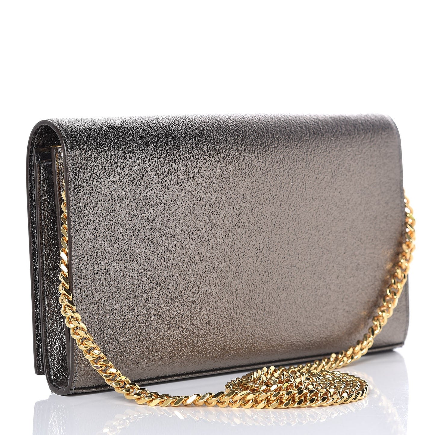 Grained Metallic Calfskin Monogram Chain Wallet Gris