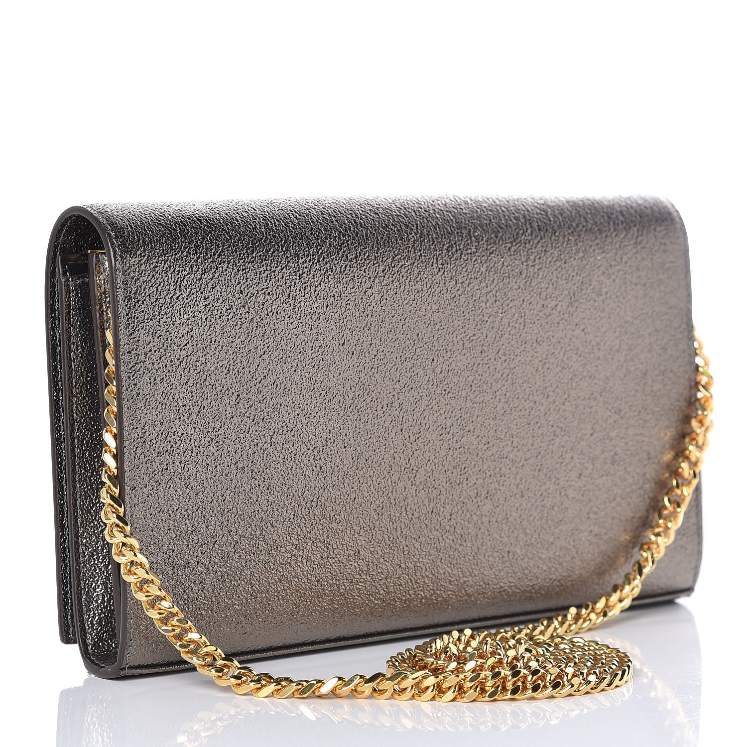 Saint Laurent Grained Metallic Calfskin Monogram Chain Wallet Gris 3 of 8