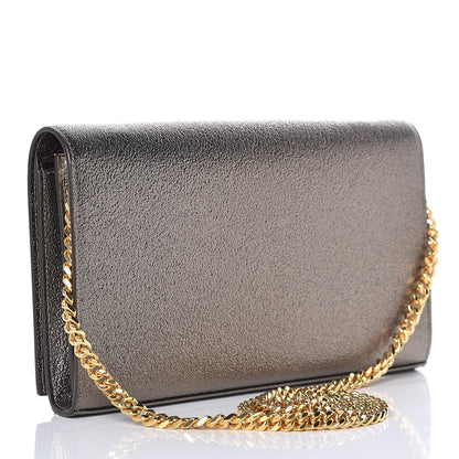 Saint Laurent Grained Metallic Calfskin Monogram Chain Wallet Gris 3 of 8