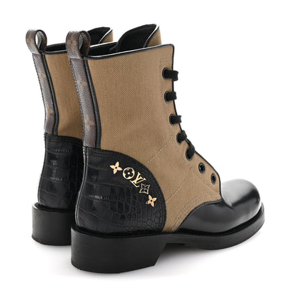 Louis Vuitton Canvas Calfskin Crocodile Embossed Metropolis Flat Ranger Boots 37 Kaki 5 of 10