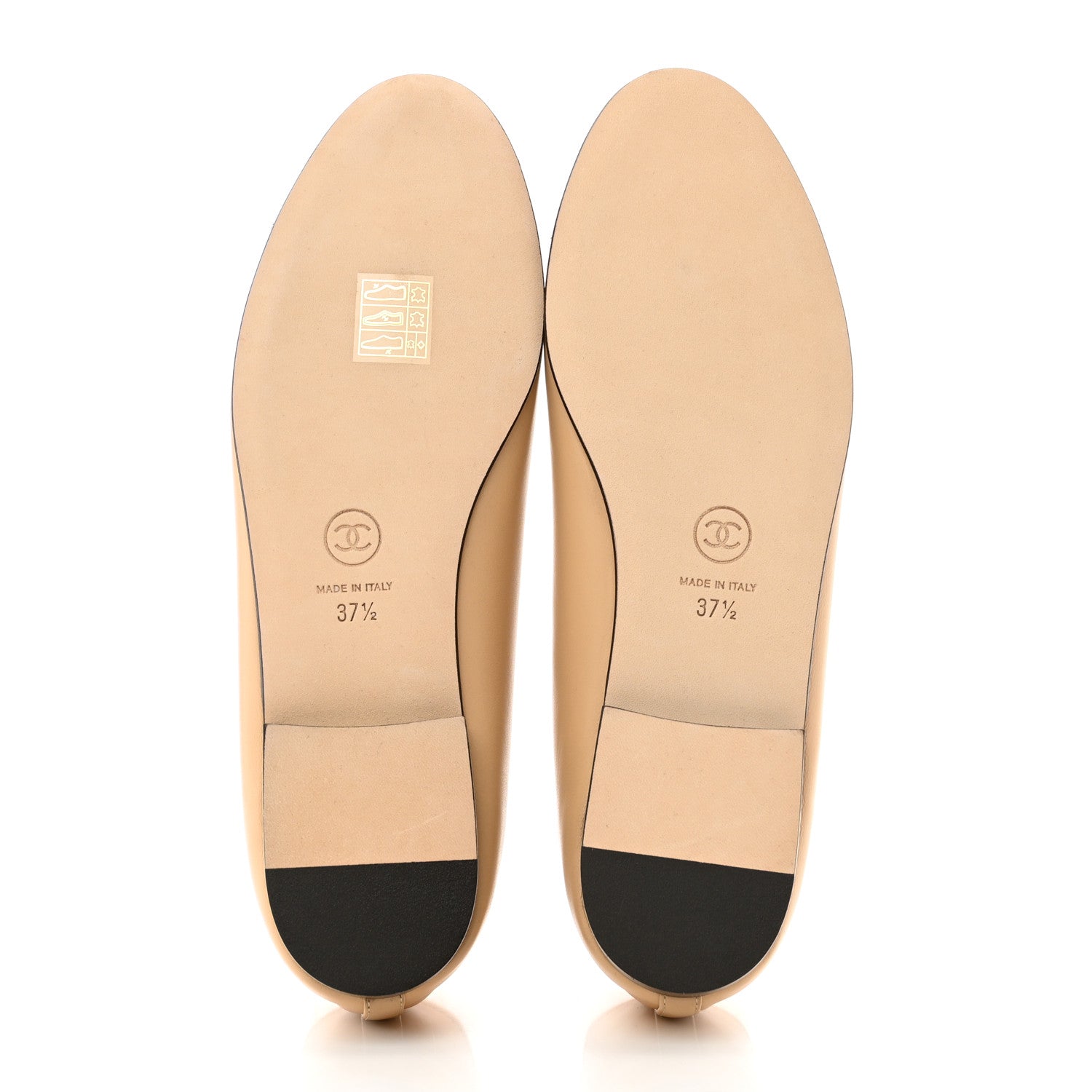 Chanel Lambskin Cap Toe CC Ballerina Flats 37.5 Beige Black 5 of 9