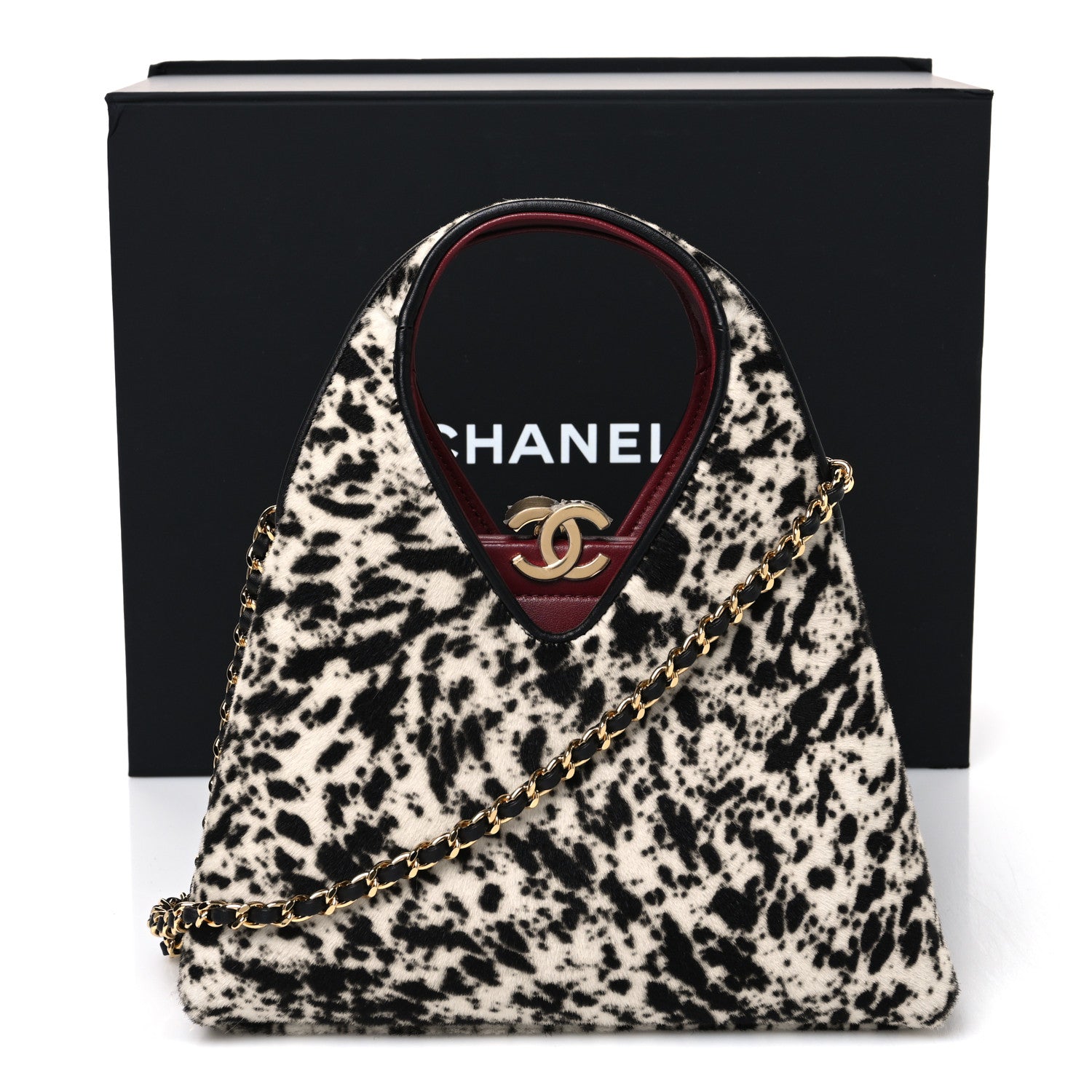Chanel Pony Hair Printed Chic Lady Small Shopping Tote White Black 11 of 11