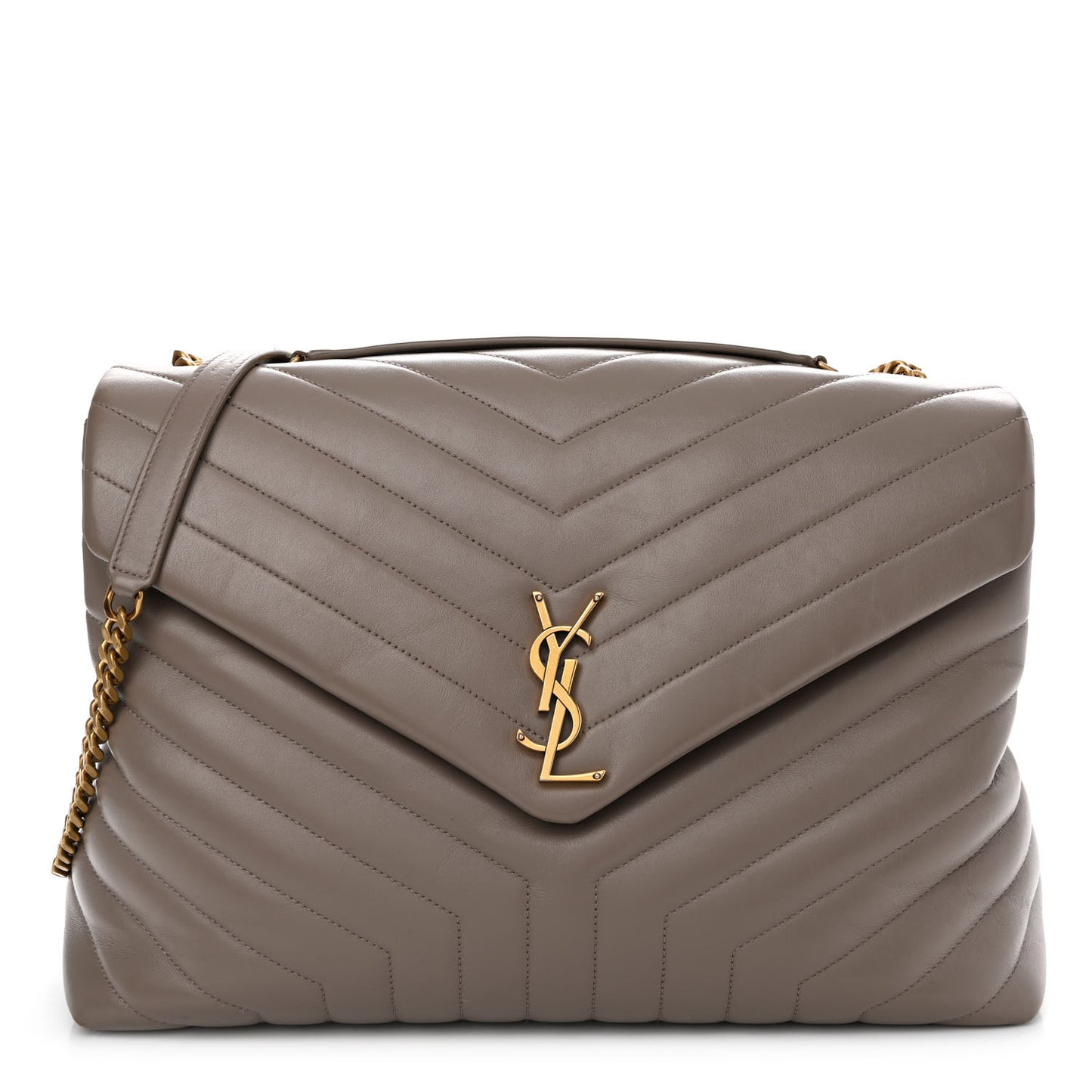 Calfskin Matelasse Large Loulou Monogram Chain Satchel Dark Beige