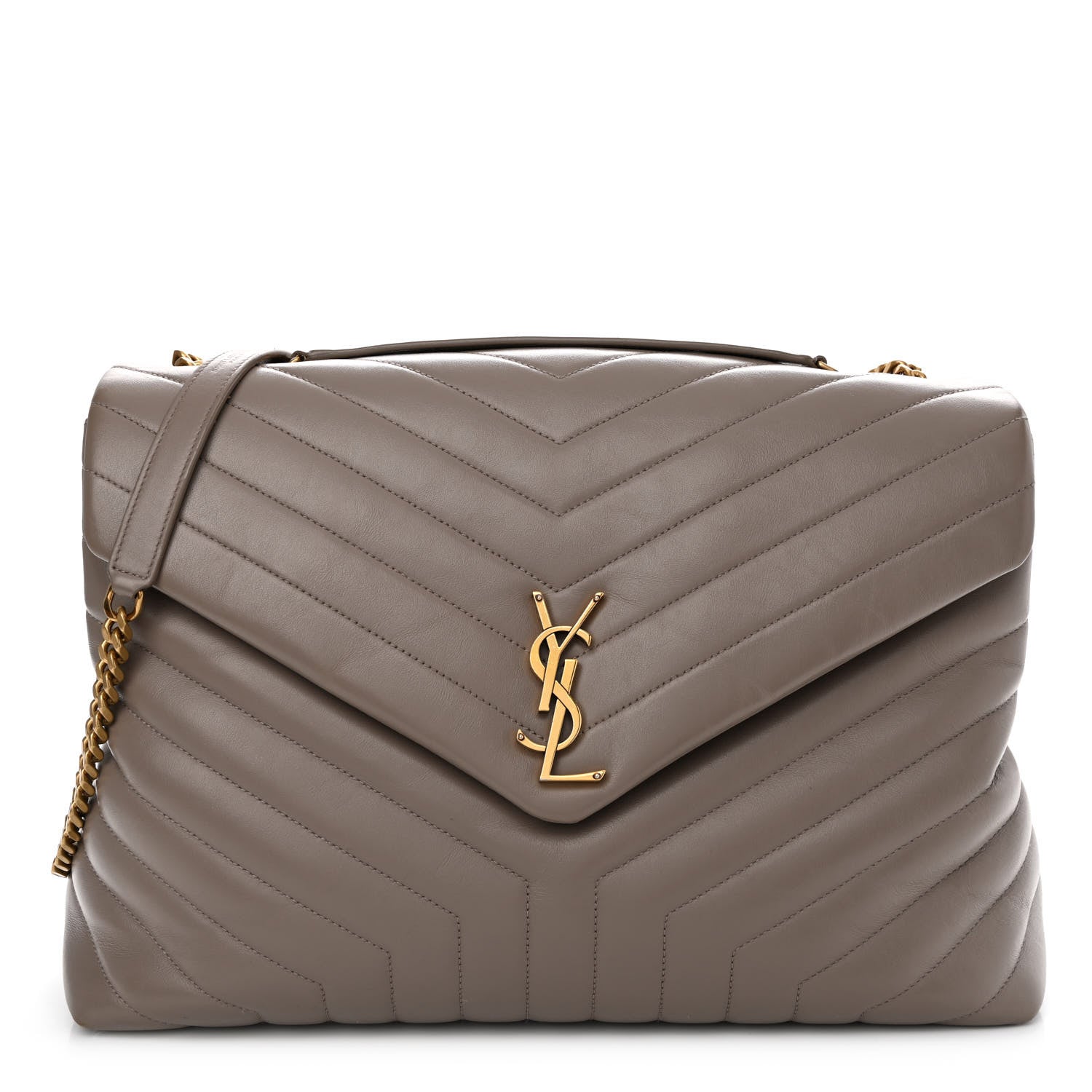 Saint Laurent Calfskin Matelasse Large Loulou Monogram Chain Satchel Dark Beige 1 of 14