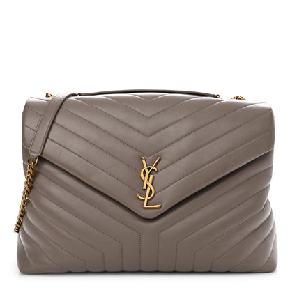 Saint Laurent Calfskin Matelasse Large Loulou Monogram Chain Satchel Dark Beige 1 of 14