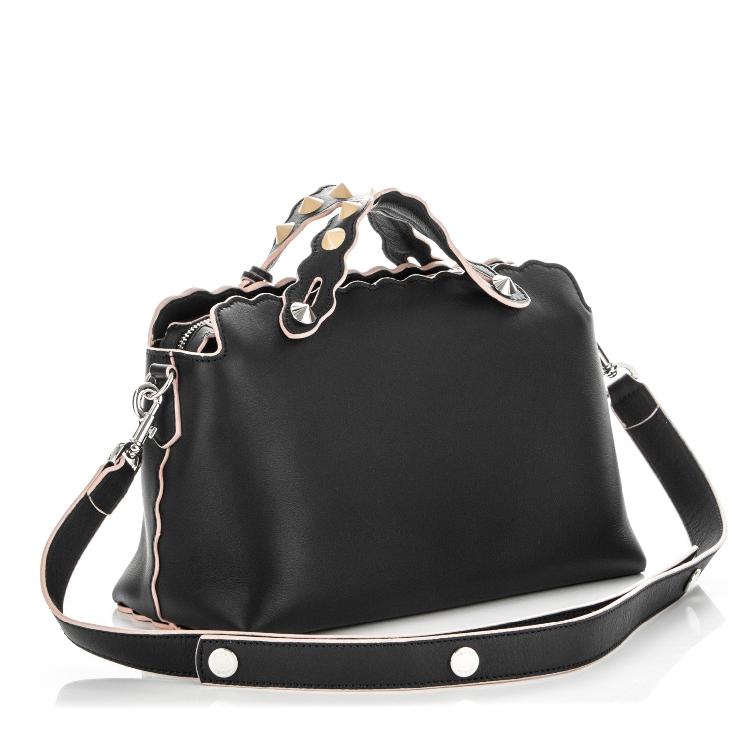 Fendi Vitello Dolce Scalloped Studded Medium By The Way Boston Bag Blu Notte 3 of 7