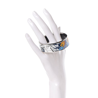 Hermes Enamel Printed Wide Mythiques Phoenix Bracelet 65 Pollen Azur 2 of 6