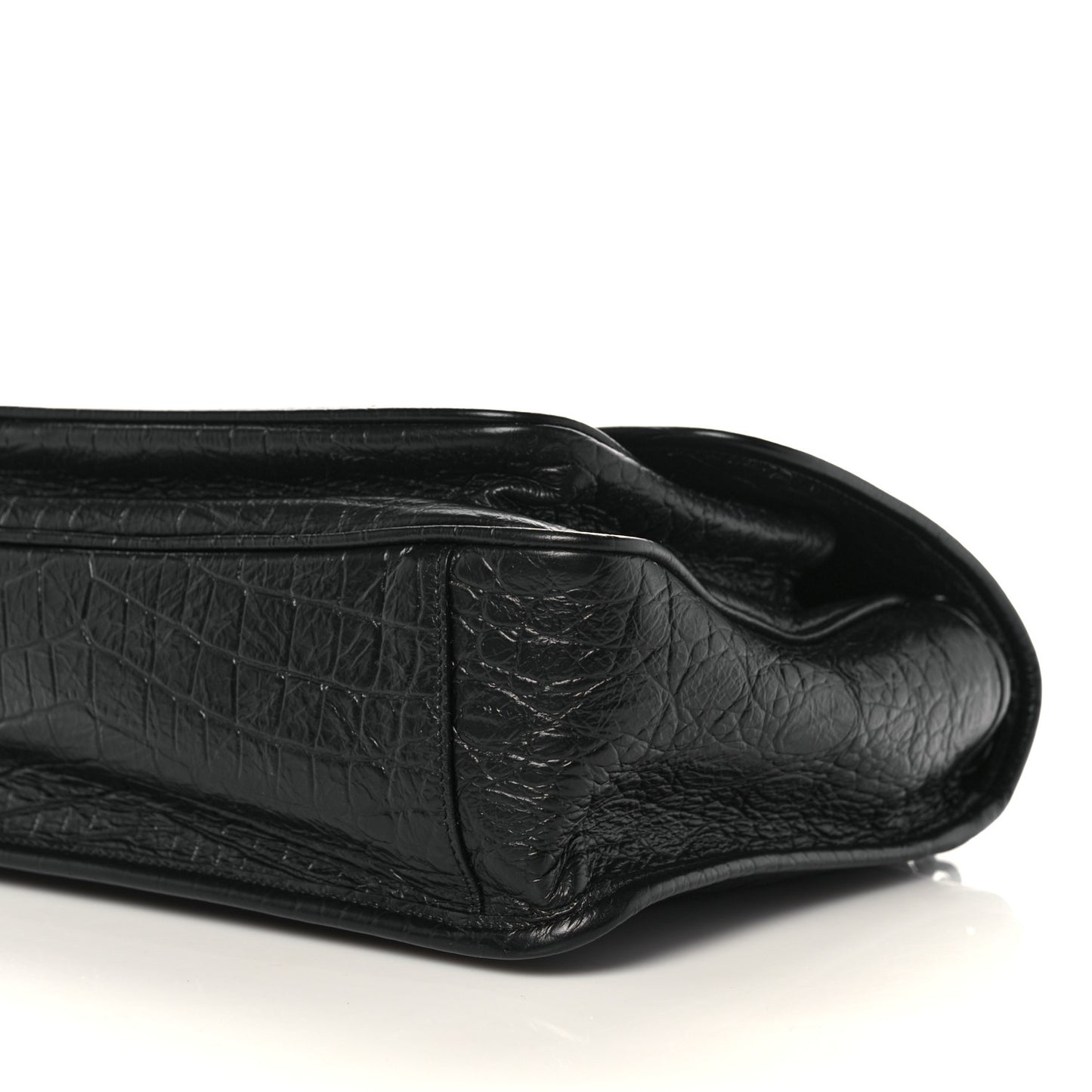 Crocodile Embossed Lambskin Monogram Medium Niki Chain Satchel Black