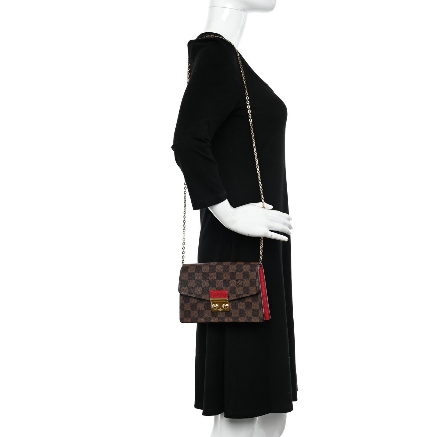 Damier Ebene Croisette Chain Wallet Scarlet