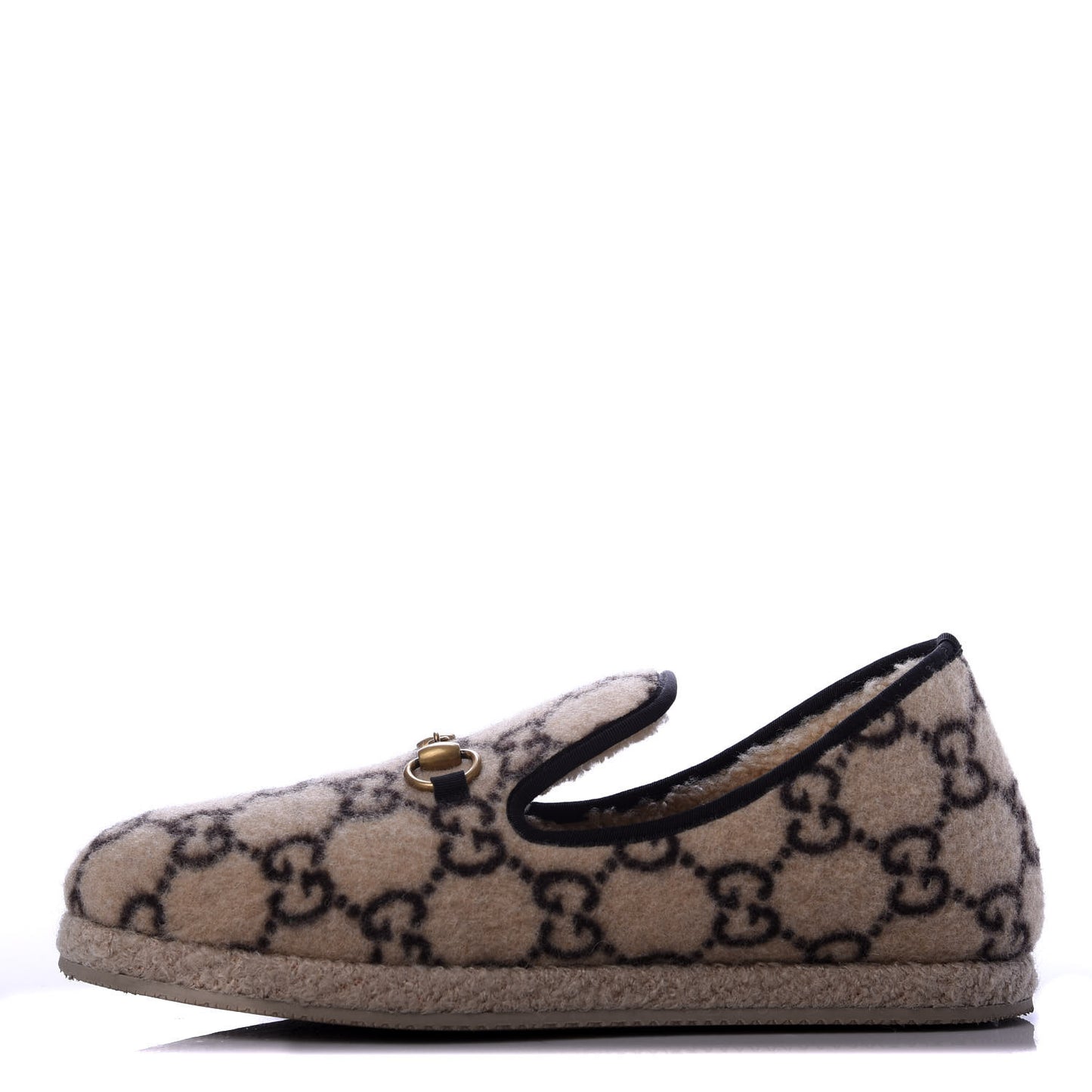 Covered Wool GG Monogram Mens Fria Horsebit Loafers 8.5 Beige Ebony Black Butterscotch