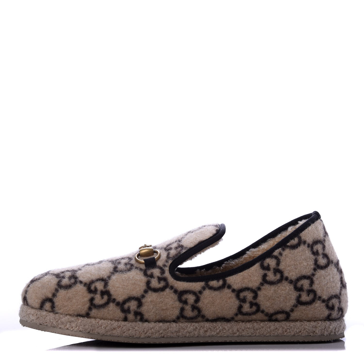 Gucci Covered Wool GG Monogram Mens Fria Horsebit Loafers 8.5 Beige Ebony Black Butterscotch 1 of 10
