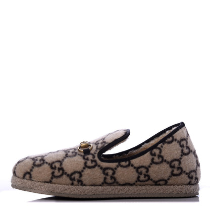 Gucci Covered Wool GG Monogram Mens Fria Horsebit Loafers 8.5 Beige Ebony Black Butterscotch 1 of 10