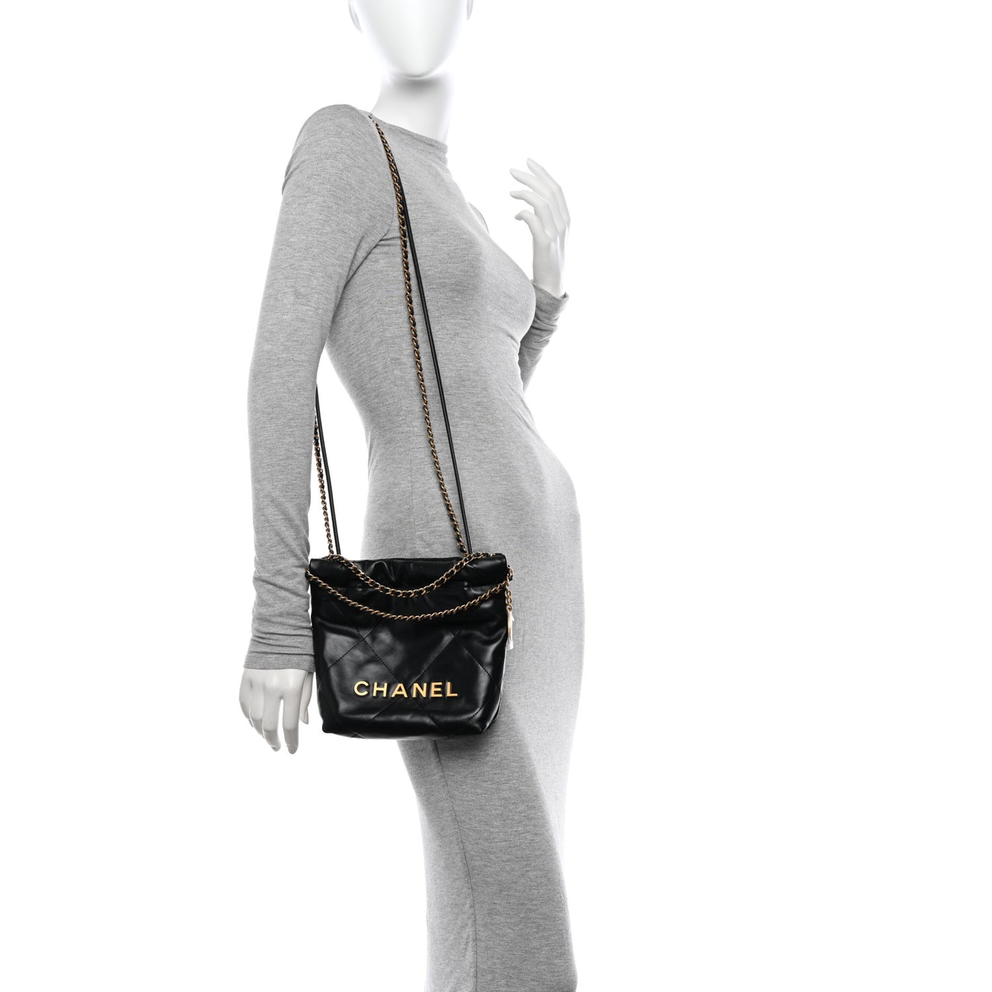 Shiny Calfskin Quilted Mini Chanel 22 Black