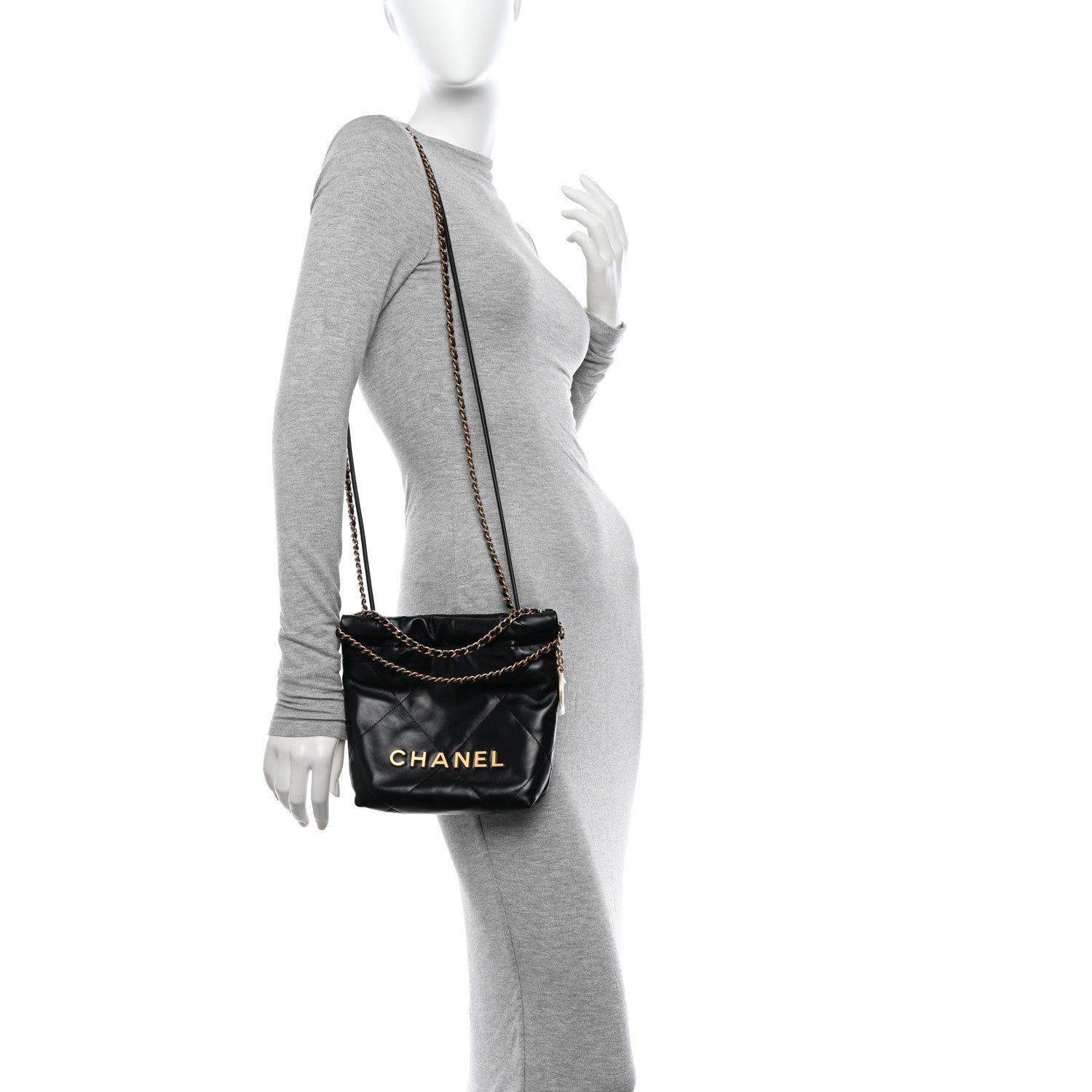 Chanel Shiny Calfskin Quilted Mini Chanel 22 Black 3 of 10