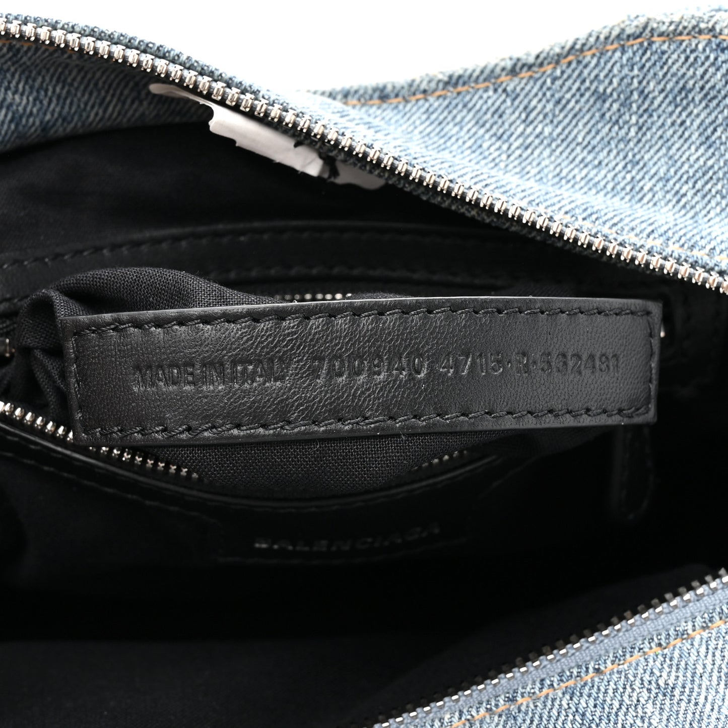 Washed Frayed Denim Crystal Neo Cagole Handbag XS Blue