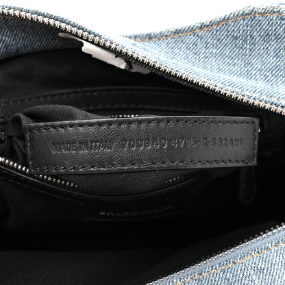 Balenciaga Washed Frayed Denim Crystal Neo Cagole Handbag XS Blue 8 of 11