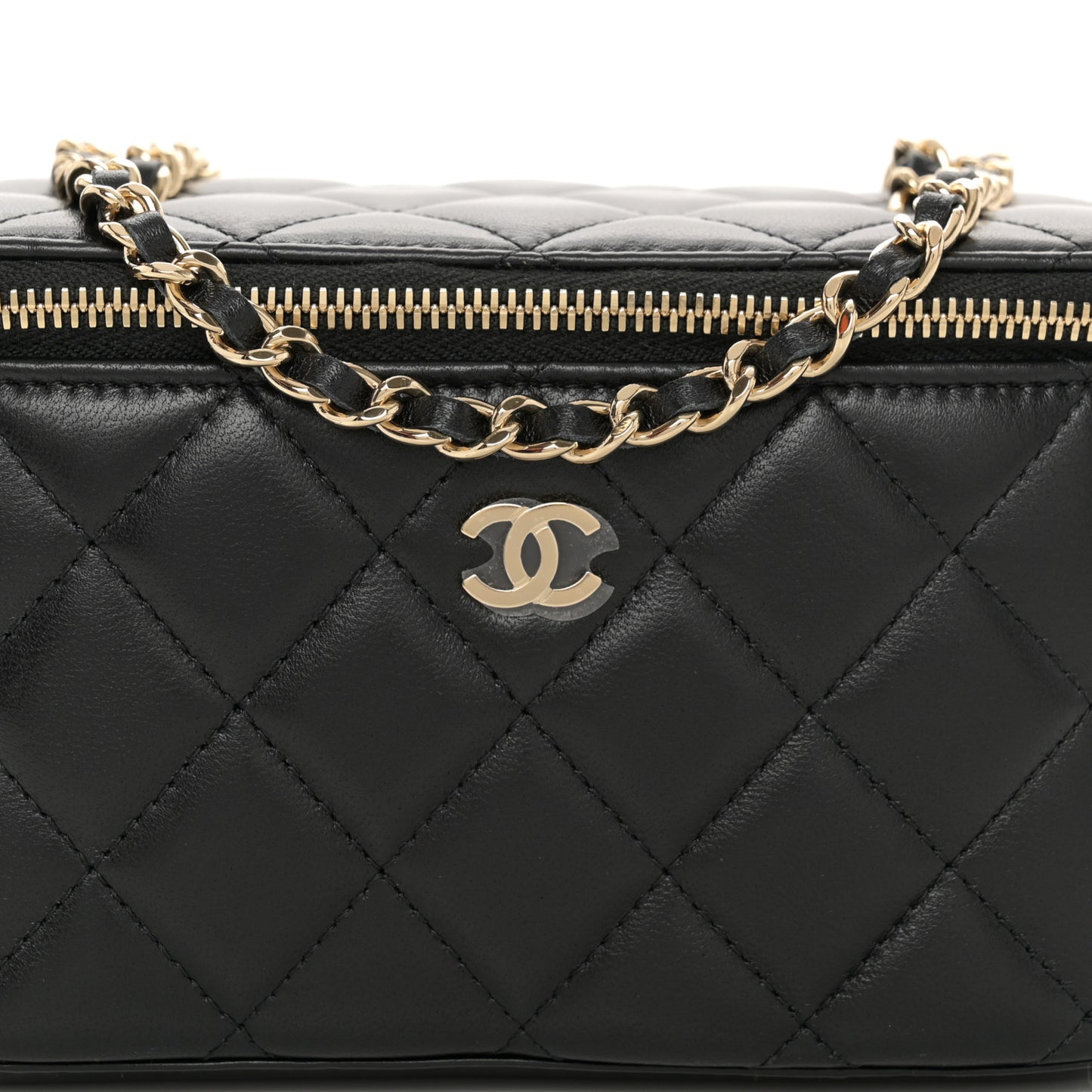 Lambskin Quilted Small Vanity Case With Chain Black