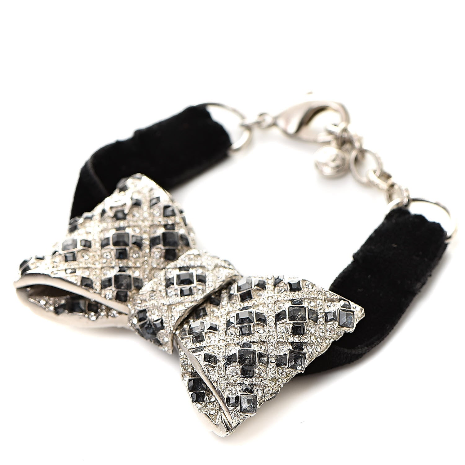 Chanel Crystal Velvet CC Bow Bracelet Black Silver 1 of 4