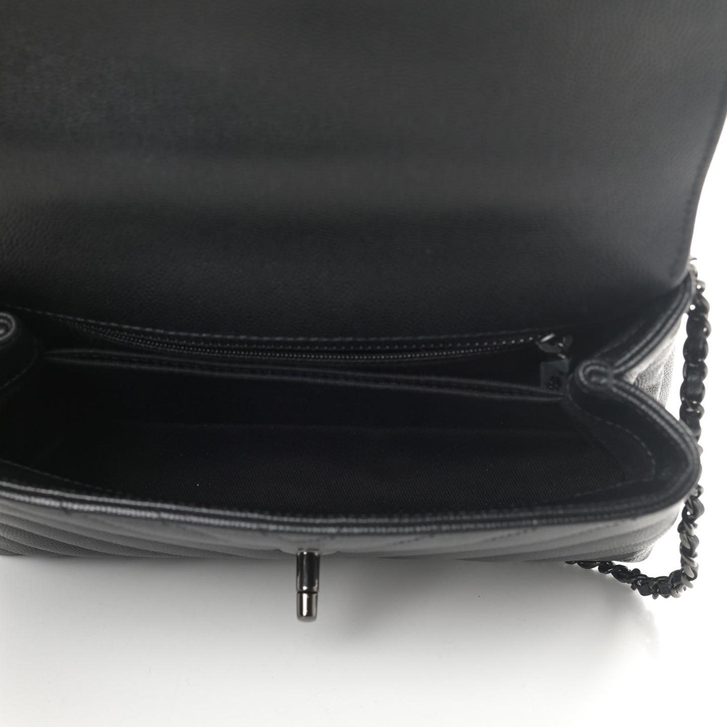 Caviar Chevron Quilted Mini Coco Handle Flap So Black