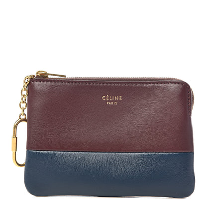 Celine Lambskin Bi-Color Solo Coin Card Case Wine Abyss Blue 1 of 8