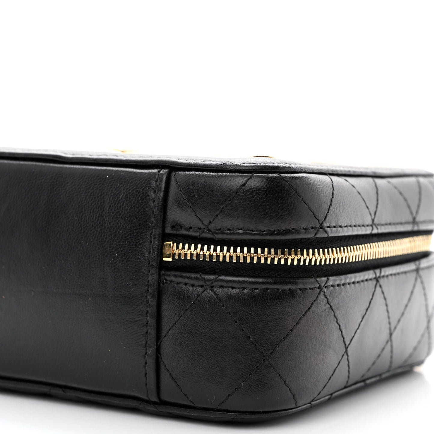 Lambskin Metal Quilted Golden Plate Vanity Case Black Golden Plate Vanity Case Black Gold