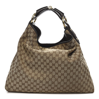 Gucci Monogram Large Horsebit Chain Hobo Dark Brown 1 of 12