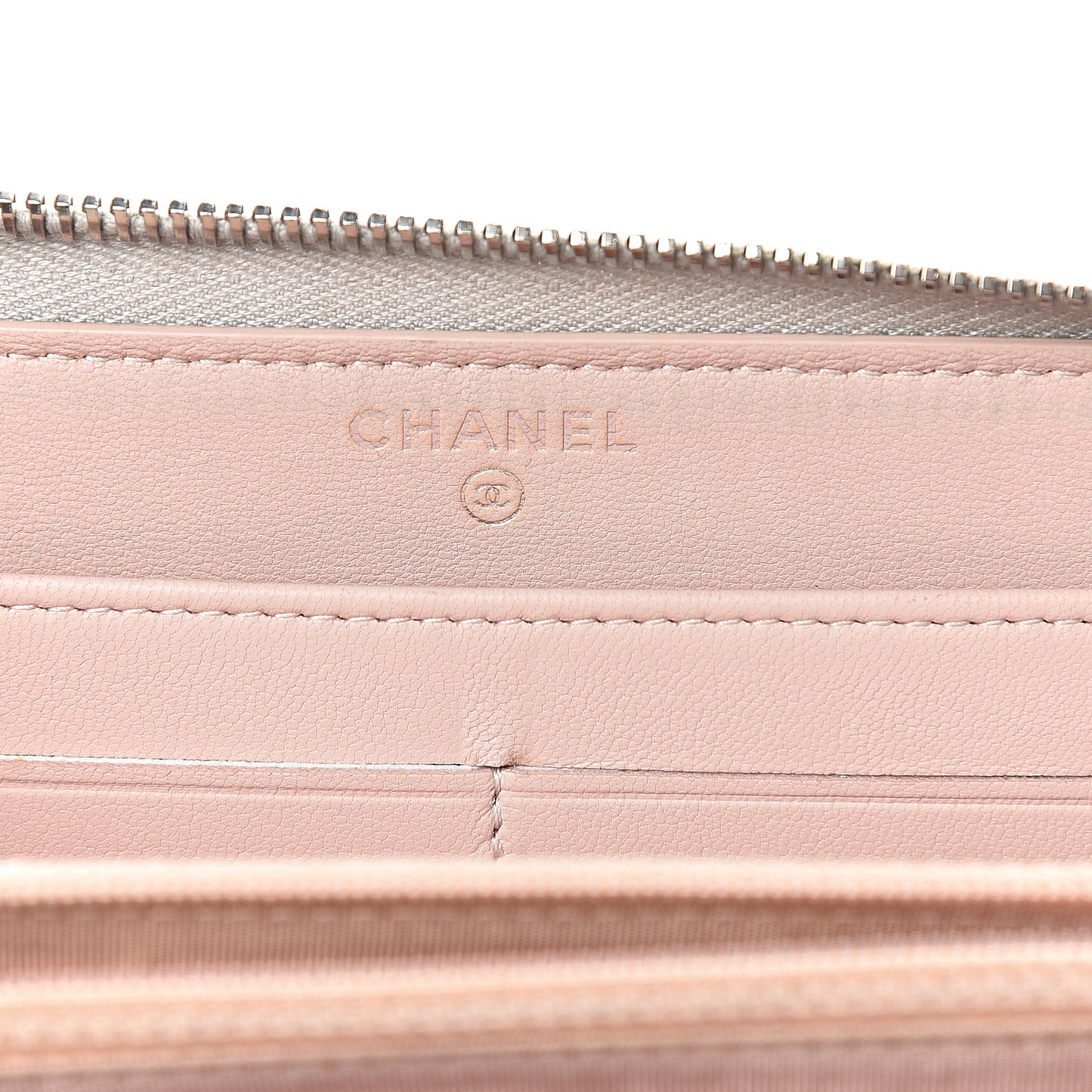 Metallic Calfskin Large Zip Around Wallet Silver