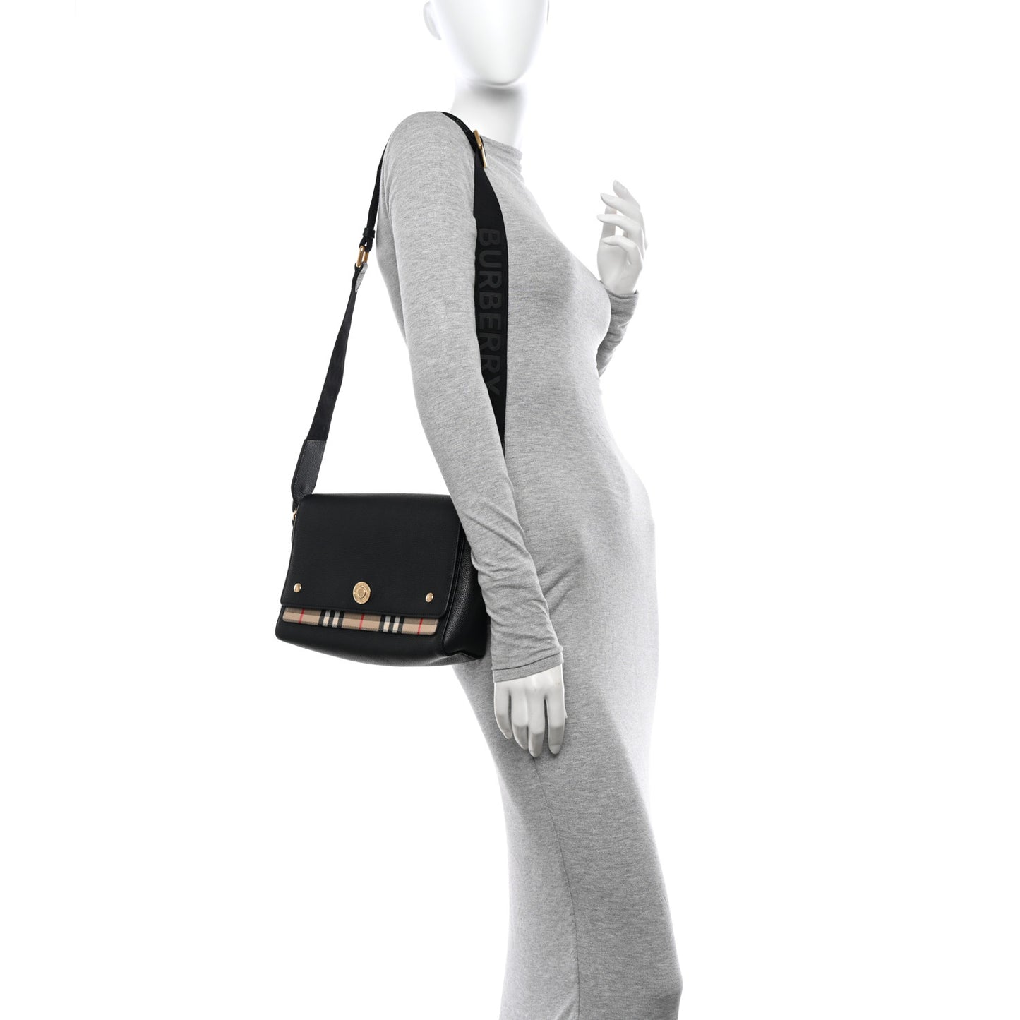 Grainy Calfskin Vintage Check Note Crossbody Bag Black