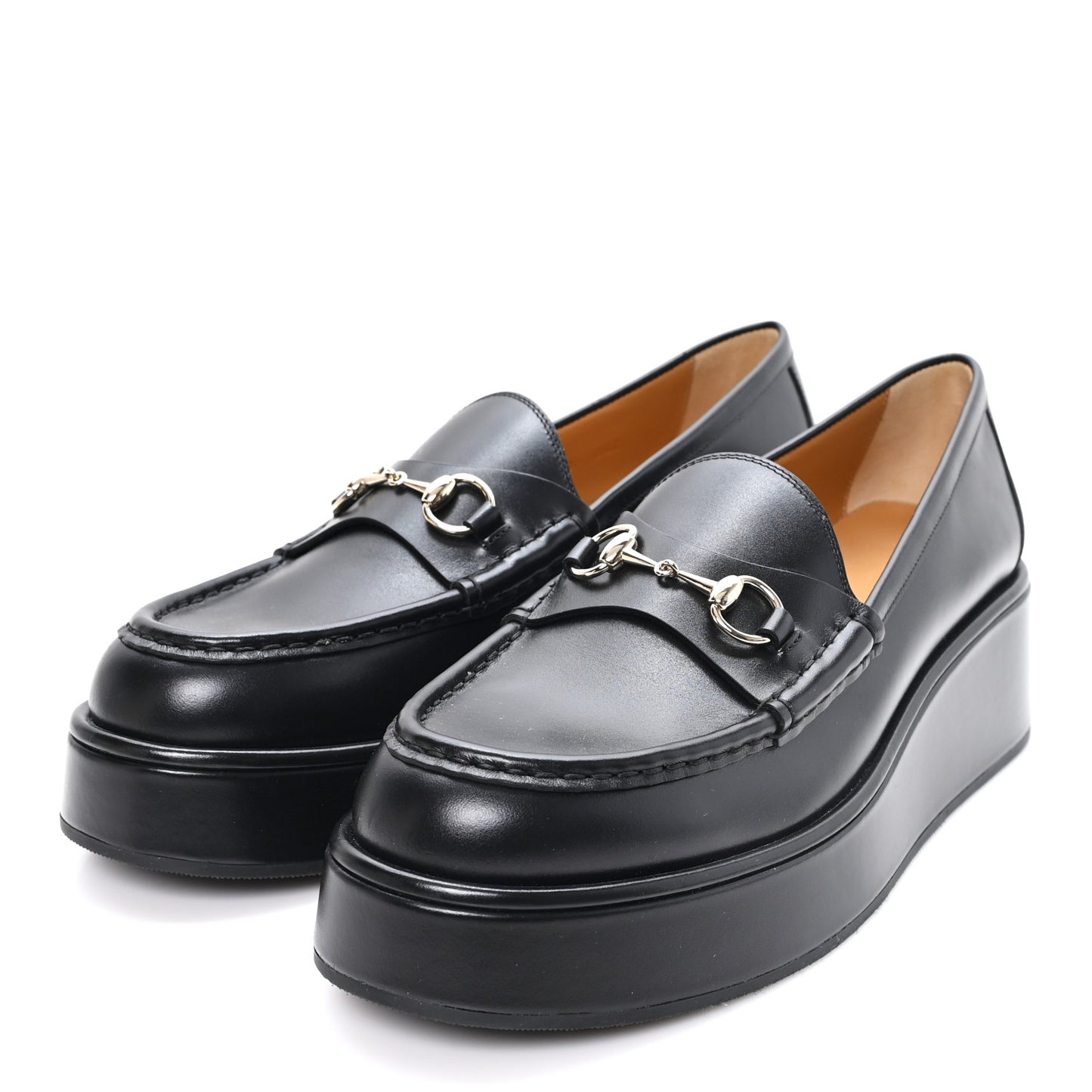 Kama Calfskin Horsebit Womens Wedge Platform Loafers 40 Black