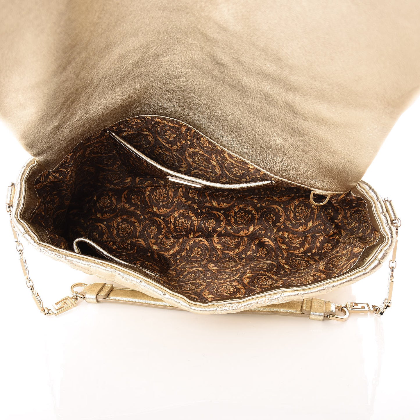 Metallic Nappa Barocco Quilted Studded Calliope Vanitas Shoulder Bag Gold