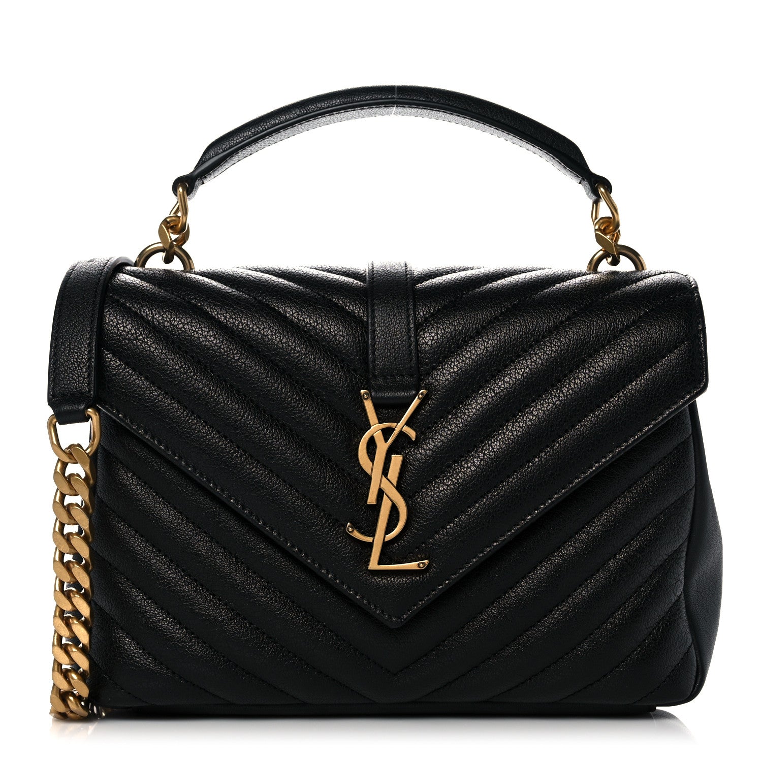 Saint Laurent Sheepskin Matelasse Chevron Monogram Medium College Bag Black 1 of 11