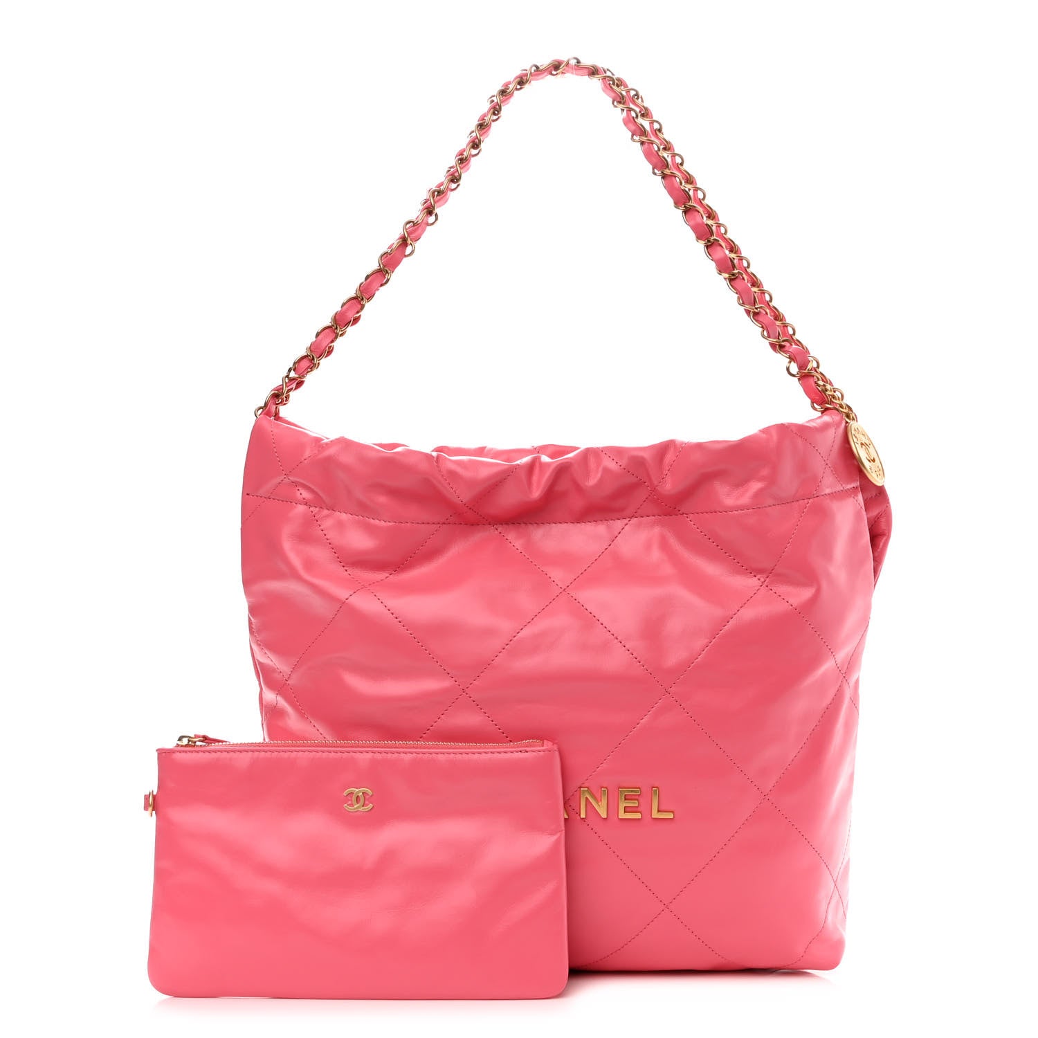 Chanel Shiny Calfskin Quilted Small Chanel 22 Coral Pink 1 of 11