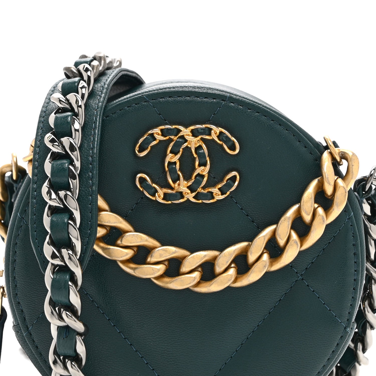 Chanel Lambskin Quilted Chanel 19 Round Clutch With Chain Green 8 of 10