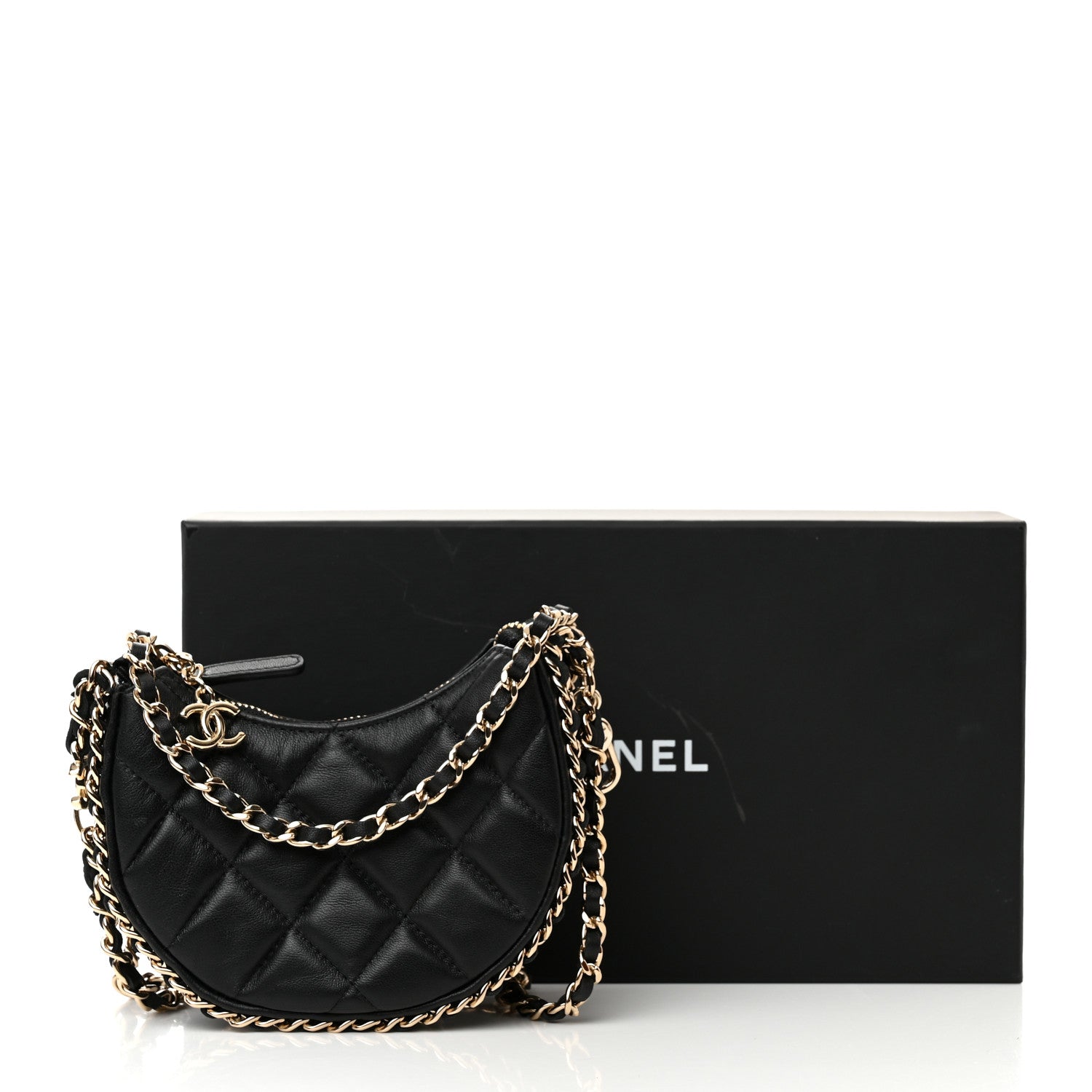 Chanel Lambskin Quilted Mini Chain Around Hobo Black 11 of 11