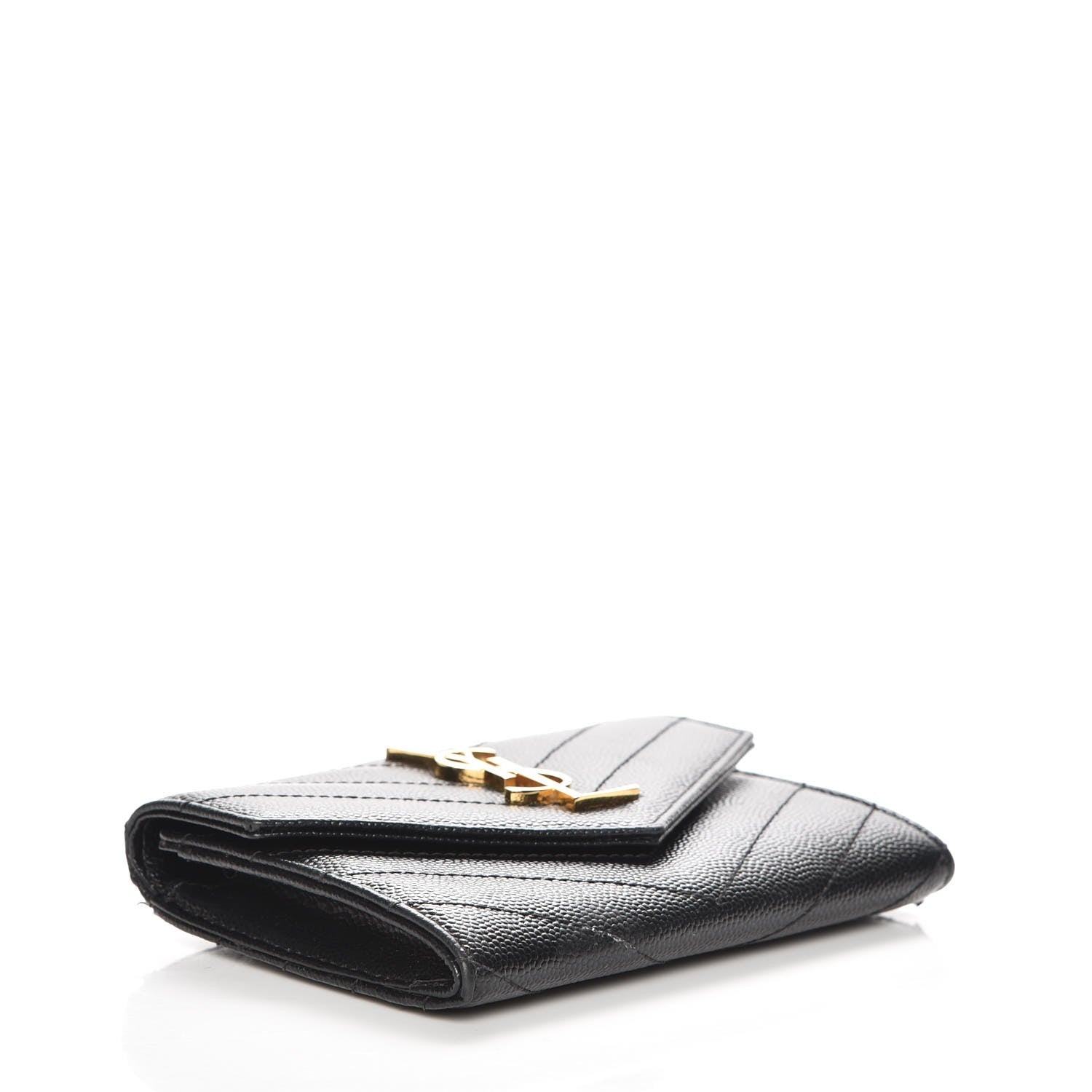 Saint Laurent Grain De Poudre Matelasse Chevron Small Monogram Envelope Wallet Black 4 of 9