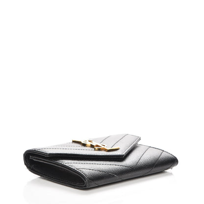 Saint Laurent Grain De Poudre Matelasse Chevron Small Monogram Envelope Wallet Black 4 of 9